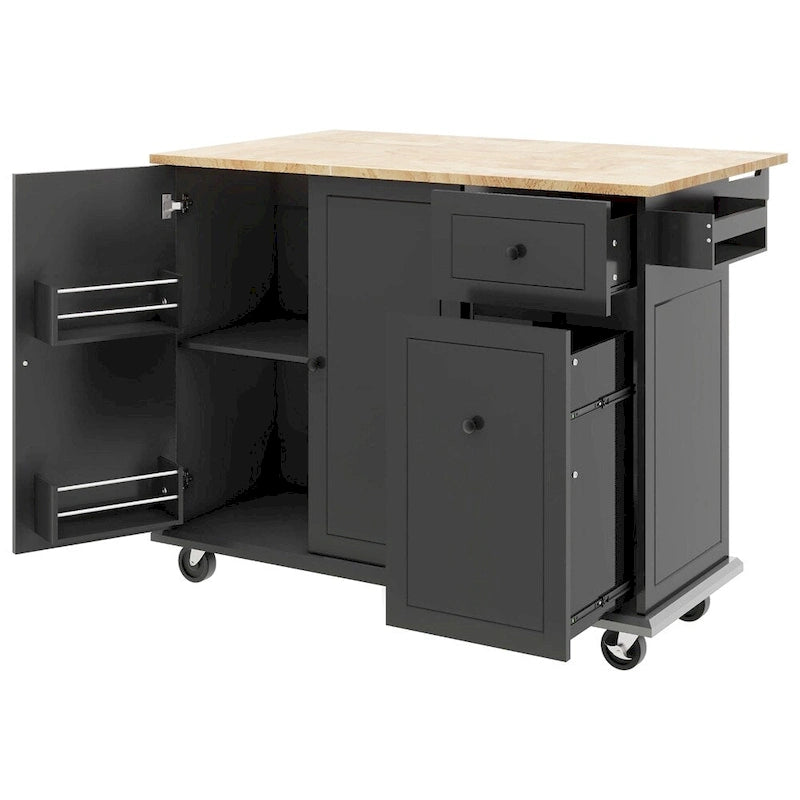 Rolling Kitchen Cart with Internal Storage Rack and Pull-Out Cabinet