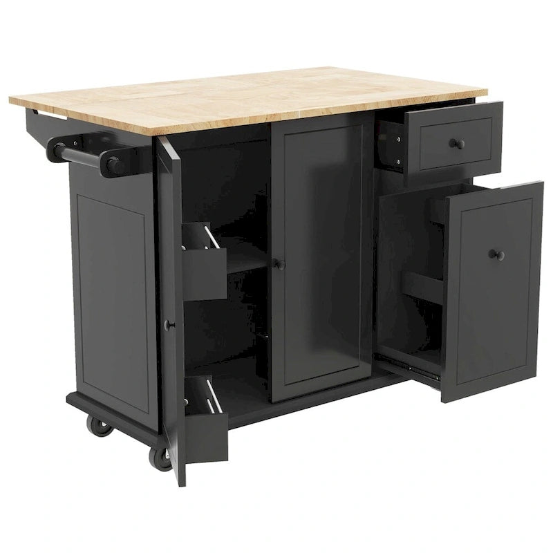 Rolling Kitchen Cart with Internal Storage Rack and Pull-Out Cabinet