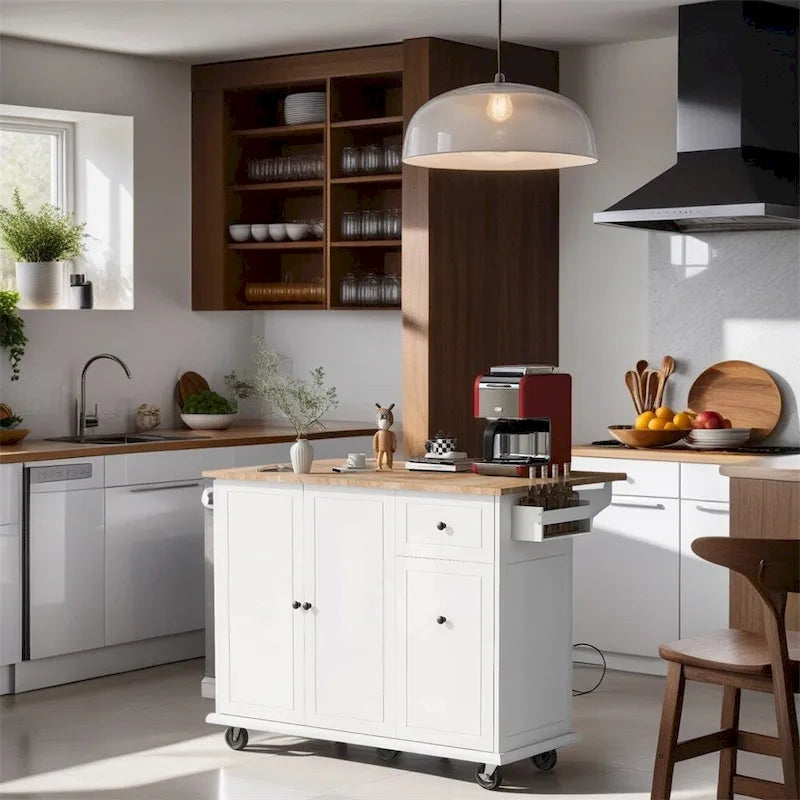 Rolling Kitchen Cart with Internal Storage Rack and Pull-Out Cabinet