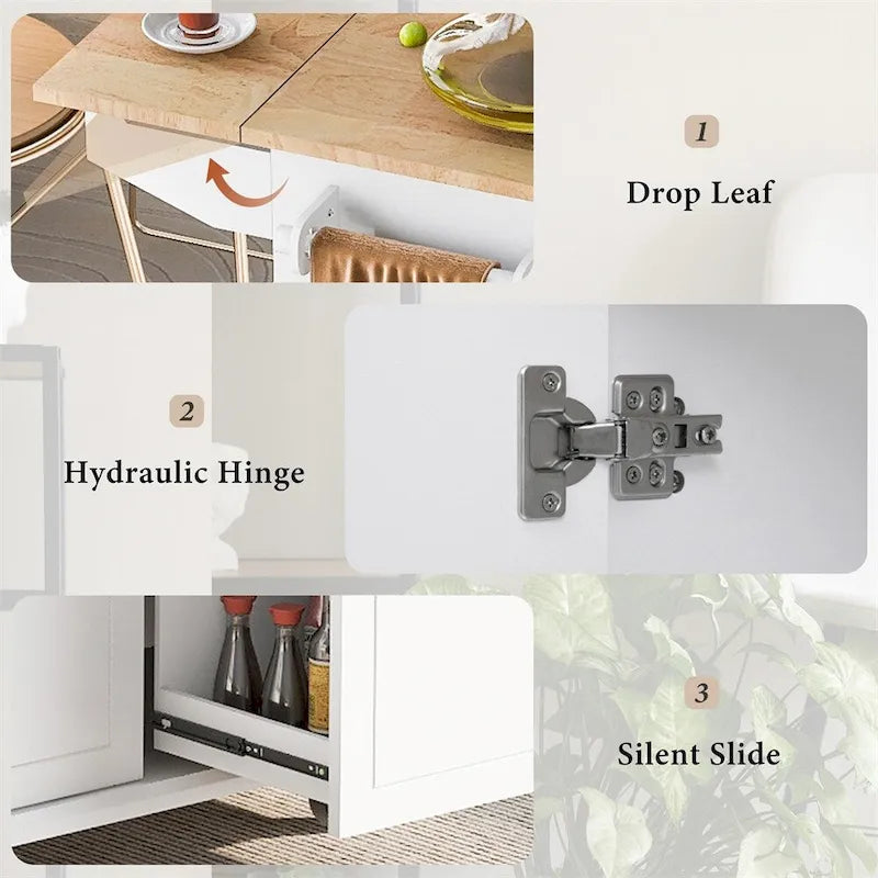 Rolling Kitchen Cart with Internal Storage Rack and Pull-Out Cabinet