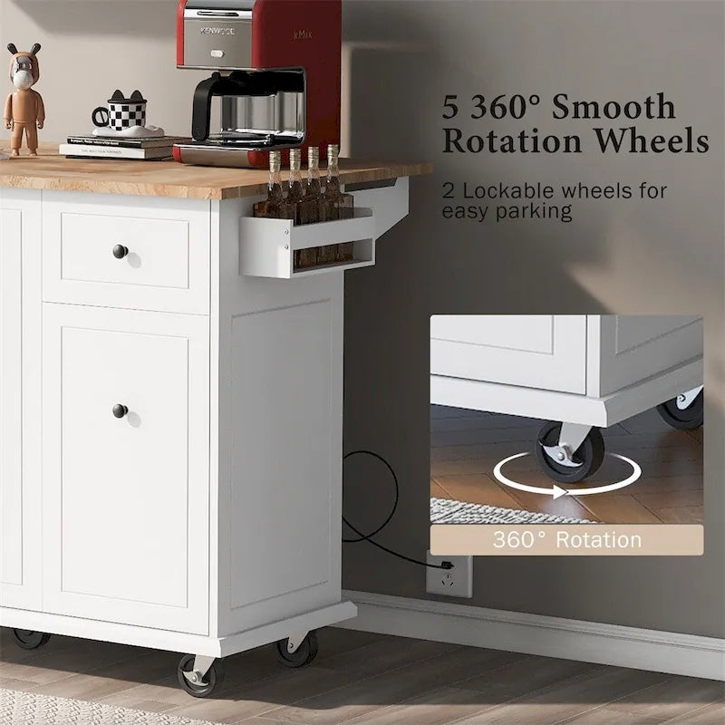 Rolling Kitchen Cart with Internal Storage Rack and Pull-Out Cabinet