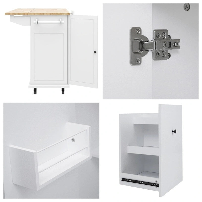 Rolling Kitchen Cart with Internal Storage Rack and Pull-Out Cabinet