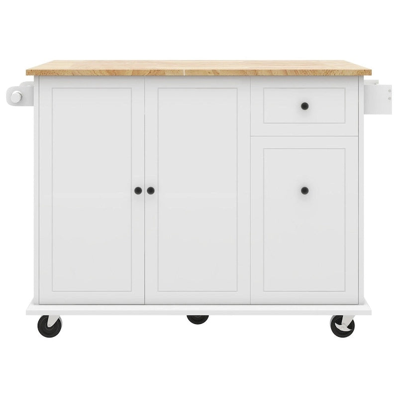 Rolling Kitchen Cart with Internal Storage Rack and Pull-Out Cabinet