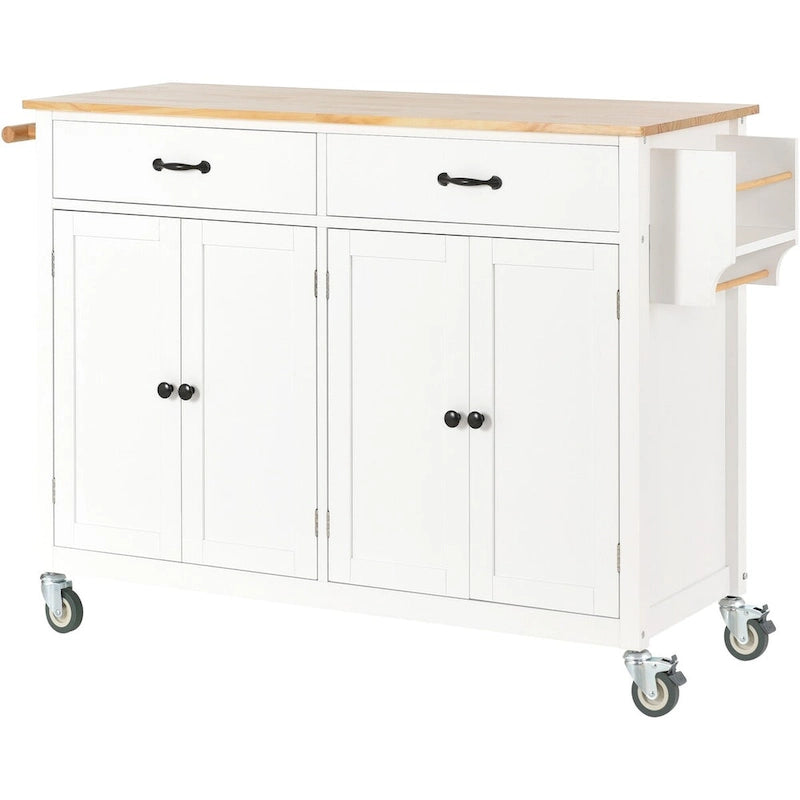 Kitchen Island Cart with Solid Wood Top and Locking Wheels