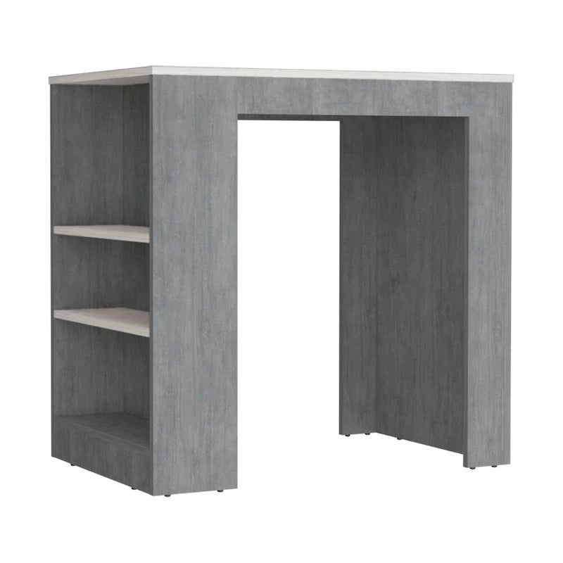 Kitchen Island with Side Shelves, Concrete Gray / Marble Top, High Quality and Durable