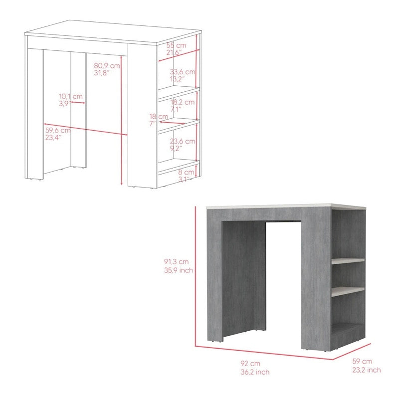 Kitchen Island with Side Shelves, Concrete Gray / Marble Top, High Quality and Durable