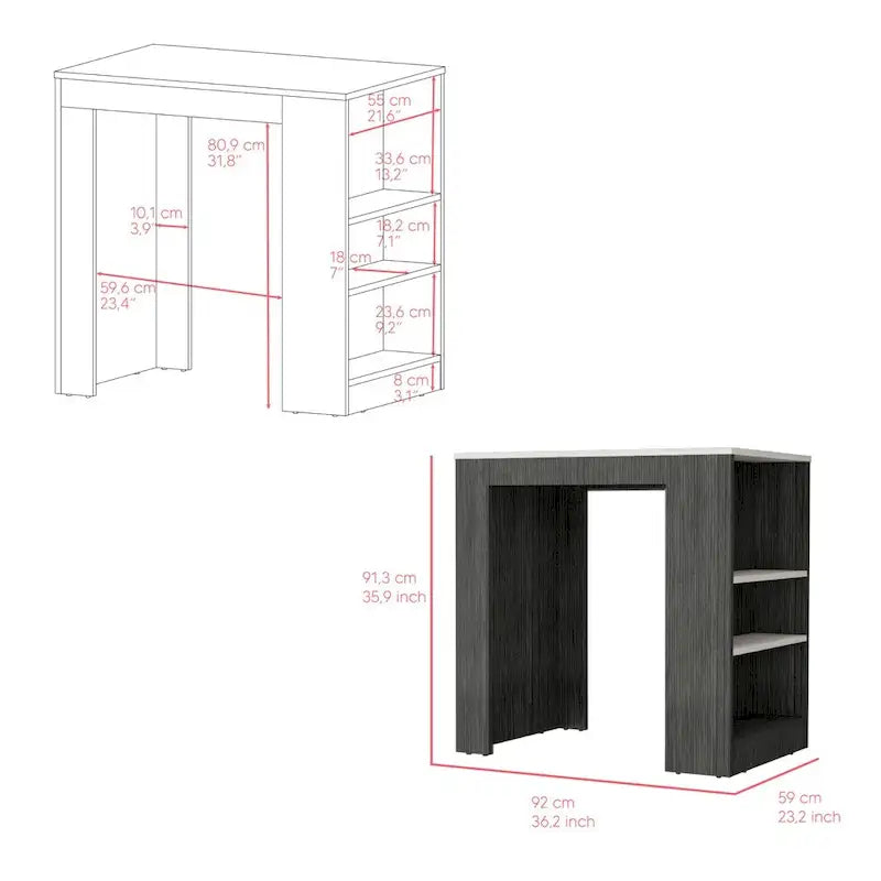 Kitchen Island with Side Shelves, Concrete Gray / Marble Top, High Quality and Durable