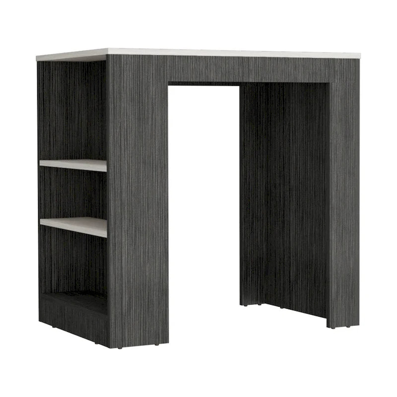 Kitchen Island with Side Shelves, Concrete Gray / Marble Top, High Quality and Durable