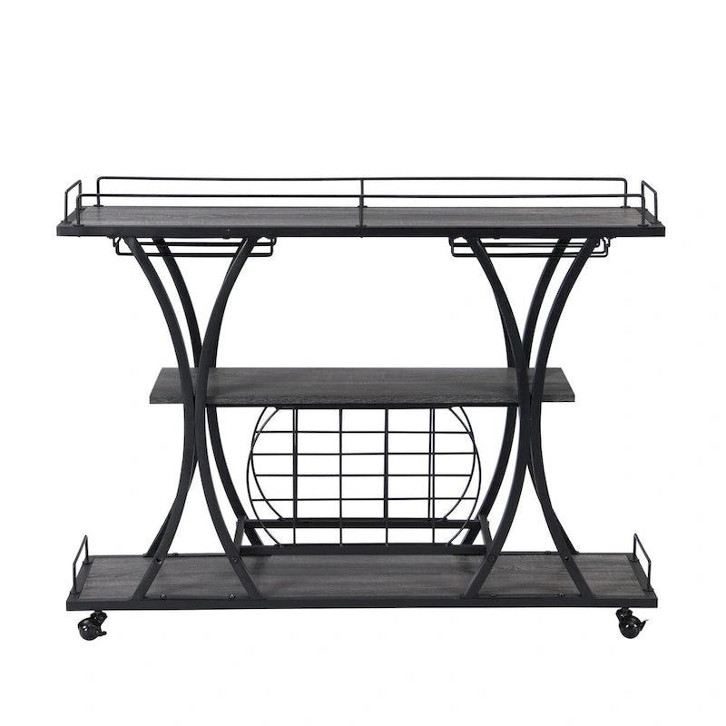 Bar Cart with Wheels & 3 Storage Shelves