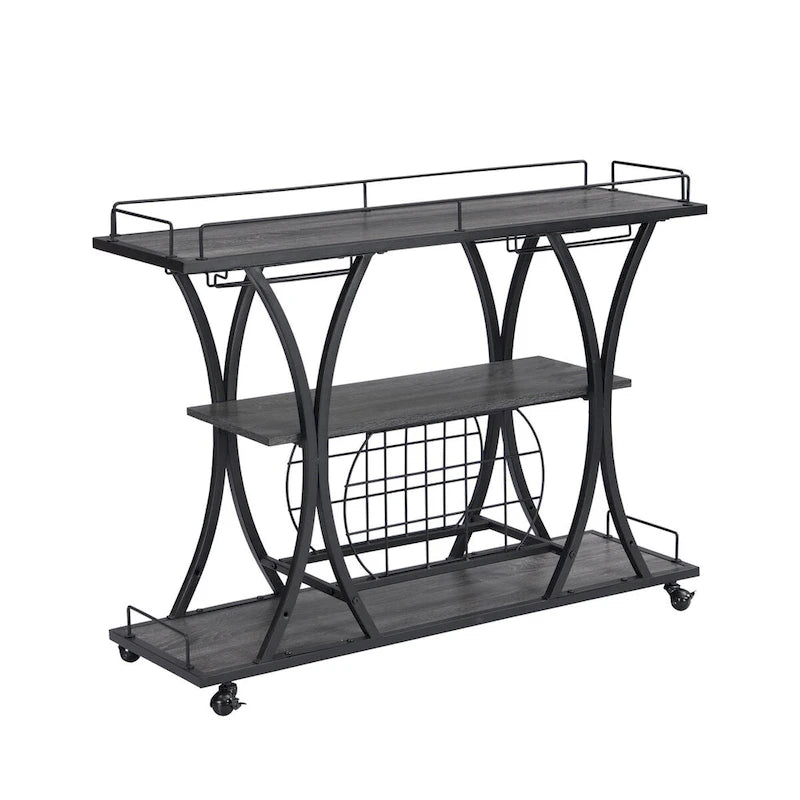 Bar Cart with Wheels & 3 Storage Shelves