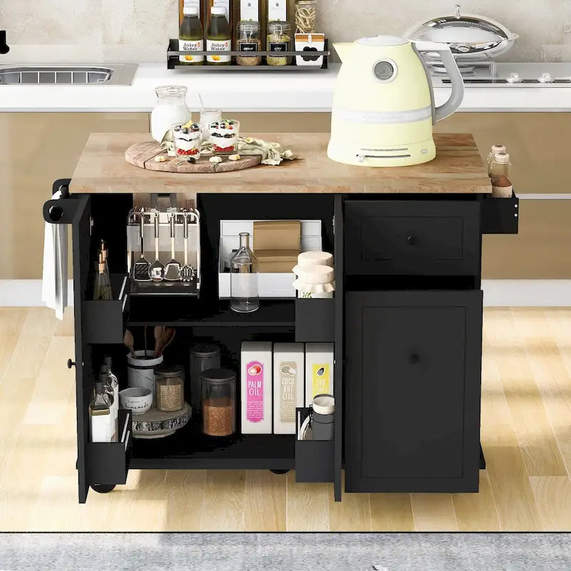 53.9" Kitchen Island Cart with Drop Leaf & Wheels