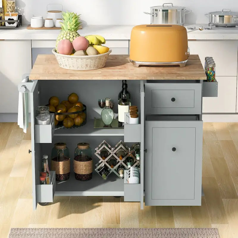 53.9" Kitchen Island Cart with Drop Leaf & Wheels