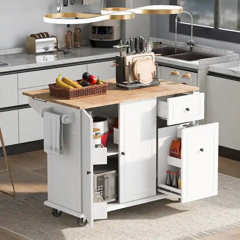 53.9" Kitchen Island Cart with Drop Leaf & Wheels