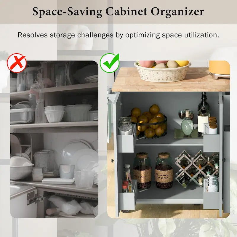 53.9" Kitchen Island Cart with Drop Leaf & Wheels