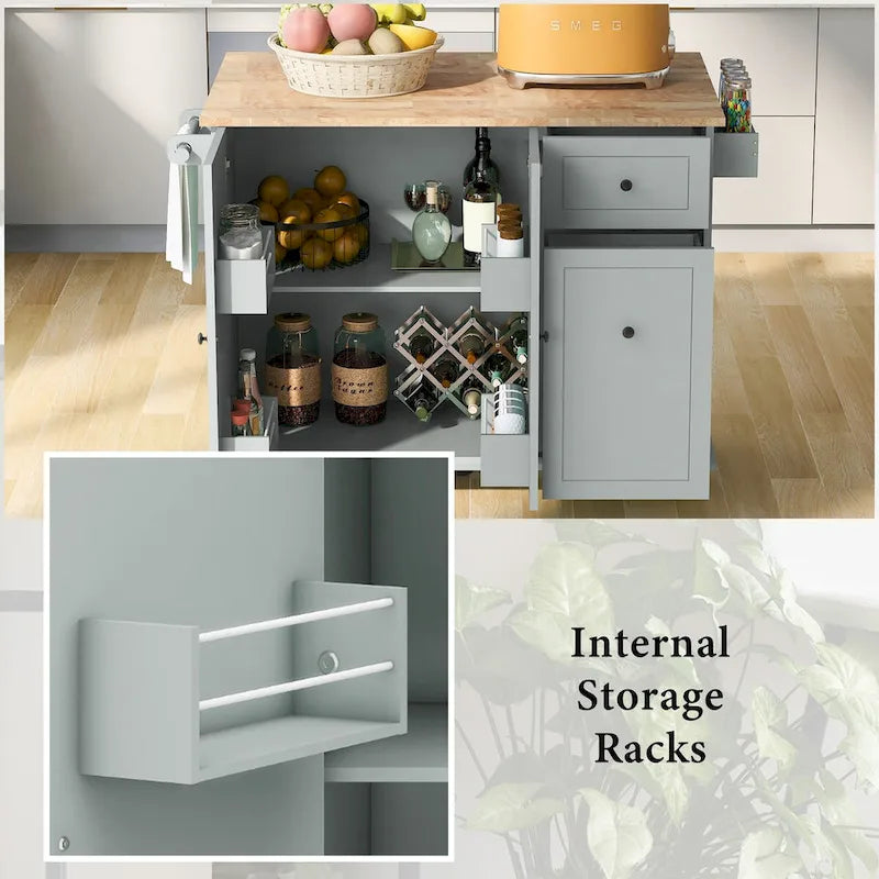 53.9" Kitchen Island Cart with Drop Leaf & Wheels