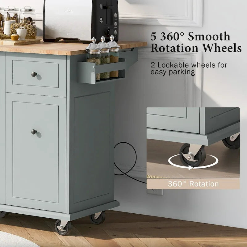 53.9" Kitchen Island Cart with Drop Leaf & Wheels