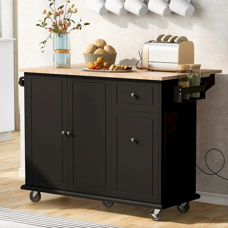 53.9" Kitchen Island Cart with Drop Leaf & Wheels