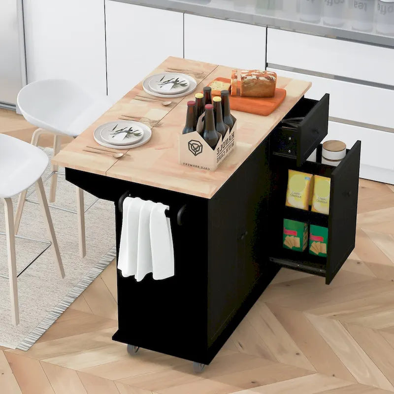 53.9" Kitchen Island Cart with Drop Leaf & Wheels