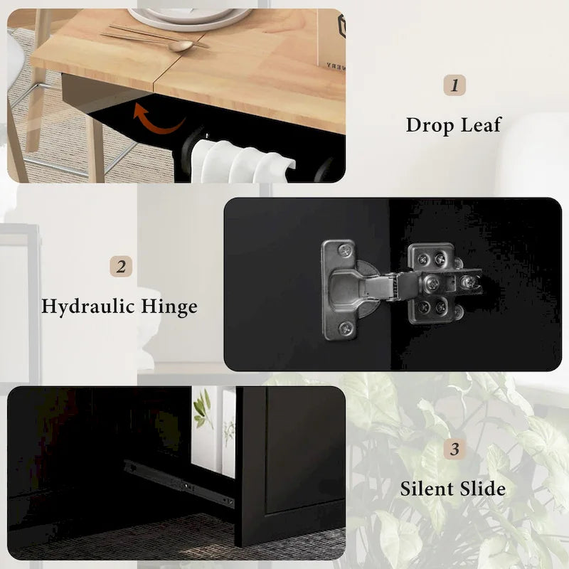 53.9" Kitchen Island Cart with Drop Leaf & Wheels
