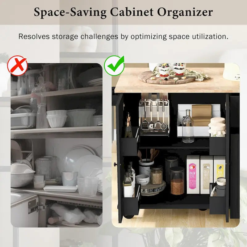 53.9" Kitchen Island Cart with Drop Leaf & Wheels