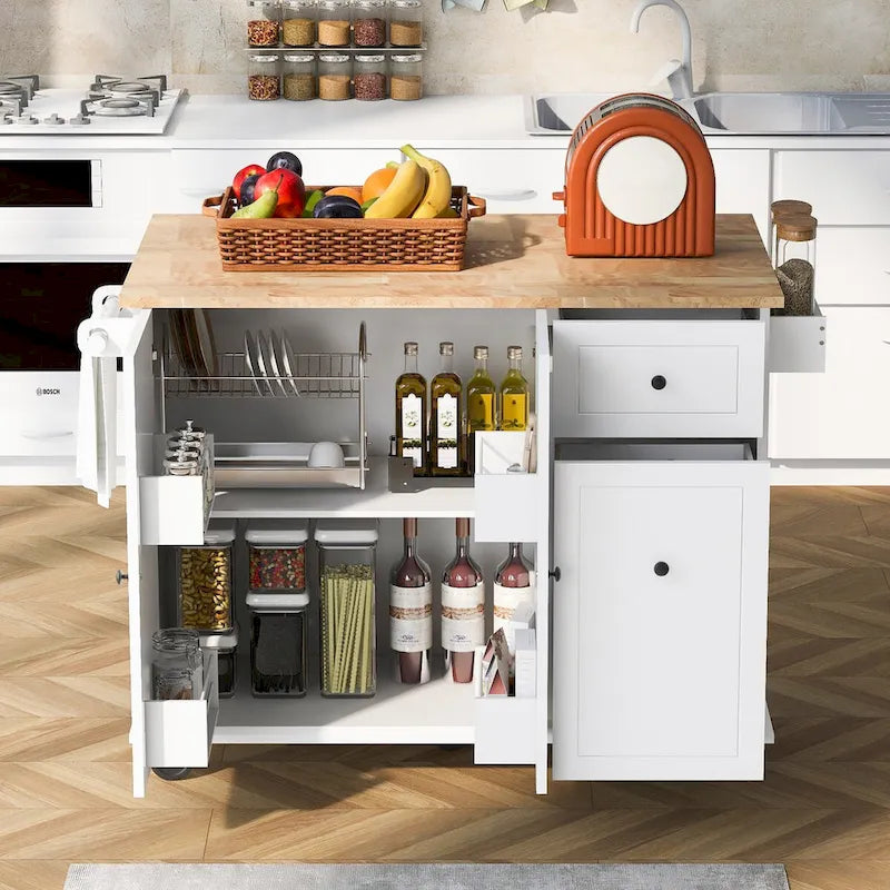 53.9" Kitchen Island Cart with Drop Leaf & Wheels