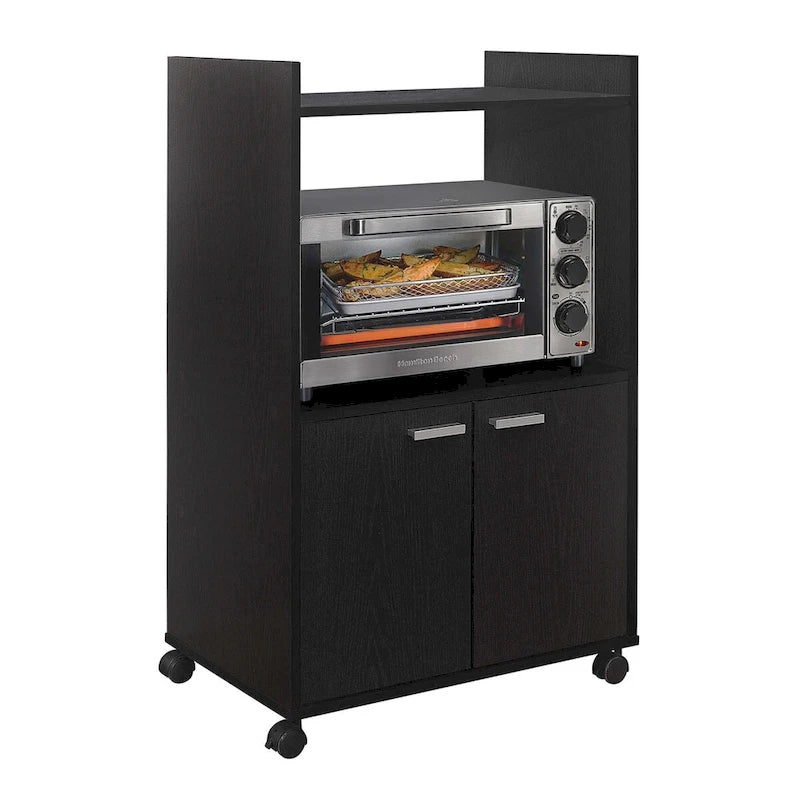 2-Door Kitchen Cart with Storage Shelves, Black