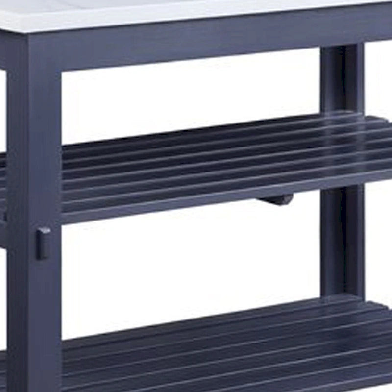 50-Inch Kitchen Island with Faux Marble Top and 2 Slatted Shelves, Gray