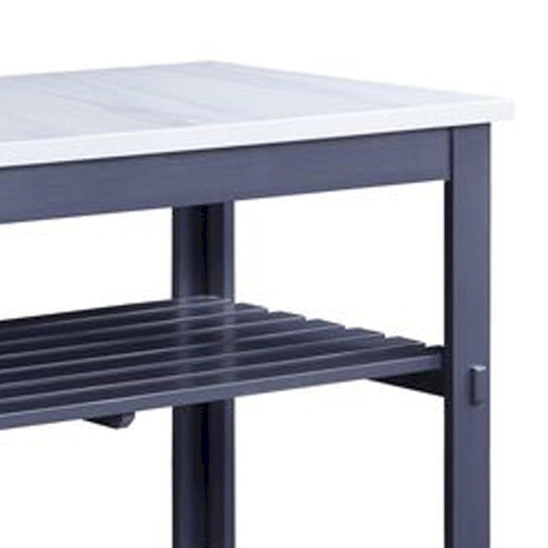 50-Inch Kitchen Island with Faux Marble Top and 2 Slatted Shelves, Gray