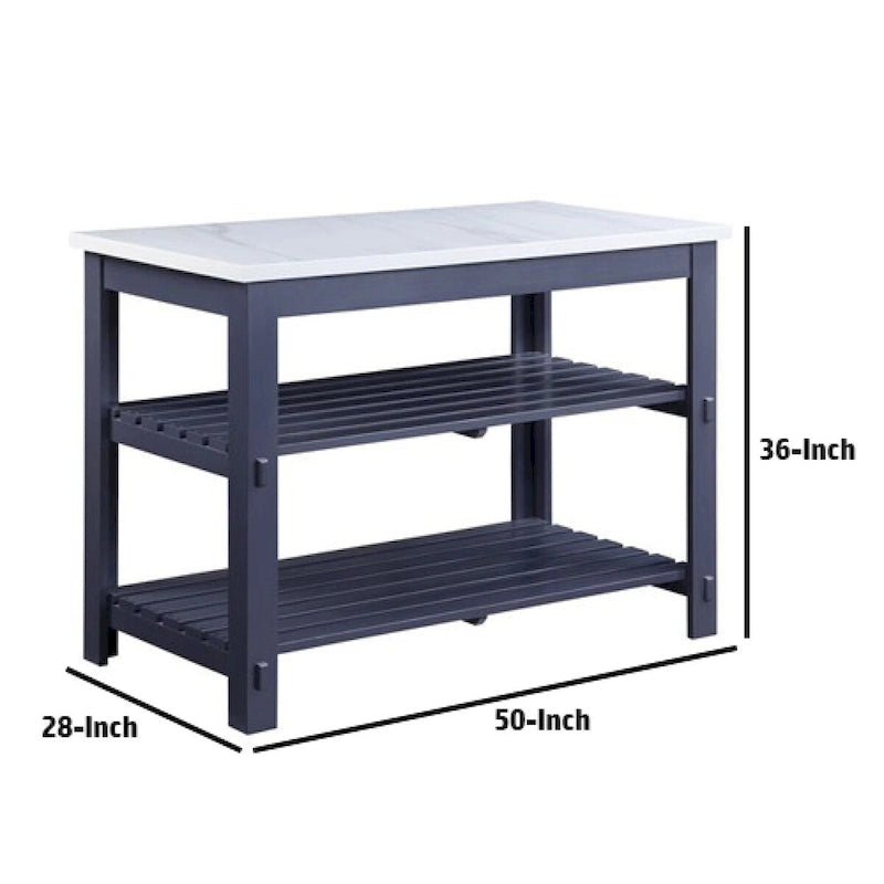 50-Inch Kitchen Island with Faux Marble Top and 2 Slatted Shelves, Gray