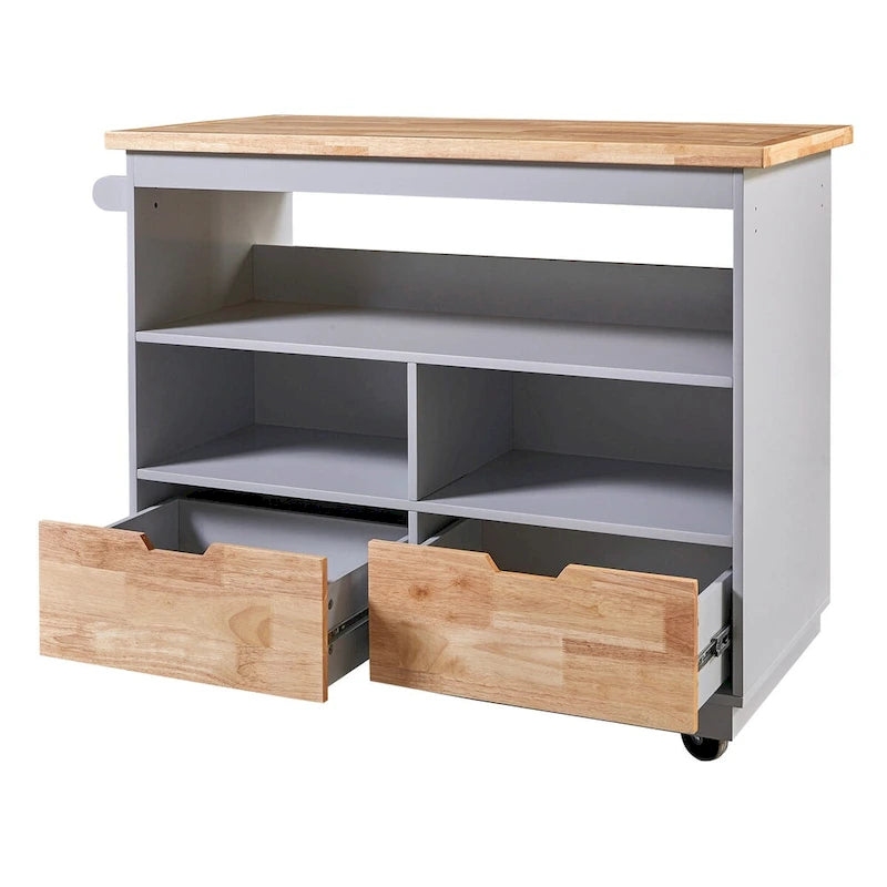 Rolling Kitchen Island with Storage, Two-Sided Cart on Wheels with Wood Top