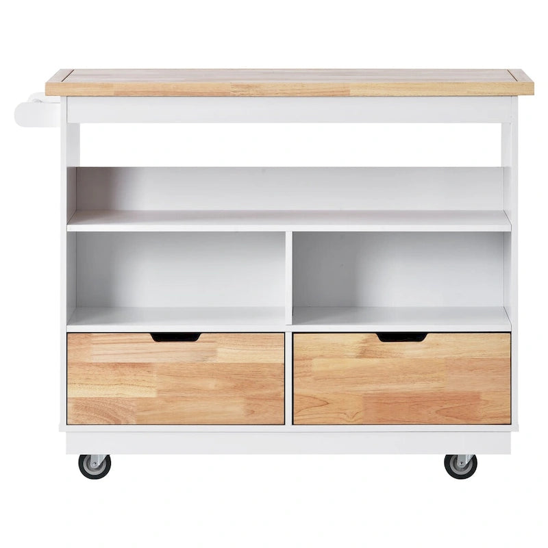 Rolling Kitchen Island with Storage, Two-Sided Cart on Wheels with Wood Top