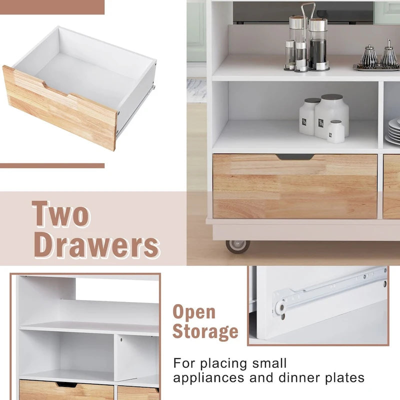 Rolling Kitchen Island with Storage, Two-Sided Cart on Wheels with Wood Top