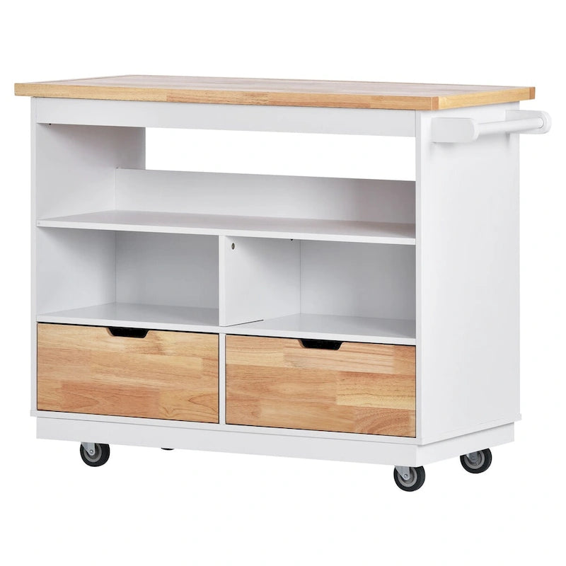 Rolling Kitchen Island with Storage, Two-Sided Cart on Wheels with Wood Top