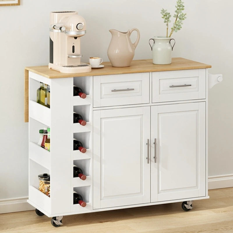 Kitchen Island Cart with 2 Doors, 2 Drawers and Foldable Table Top