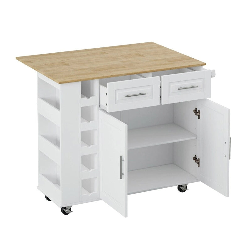 Kitchen Island Cart with 2 Doors, 2 Drawers and Foldable Table Top