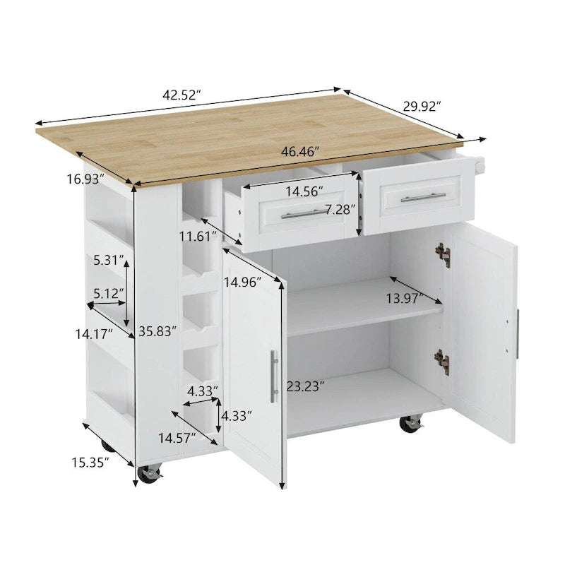 Kitchen Island Cart with 2 Doors, 2 Drawers and Foldable Table Top