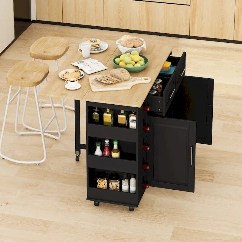 Kitchen Island Cart with 2 Doors, 2 Drawers and Foldable Table Top