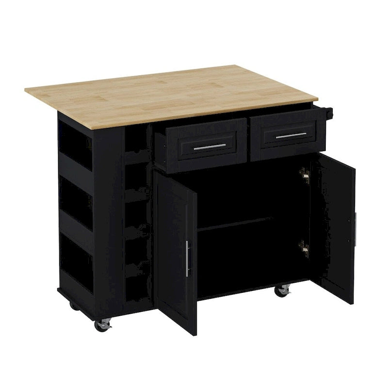 Kitchen Island Cart with 2 Doors, 2 Drawers and Foldable Table Top