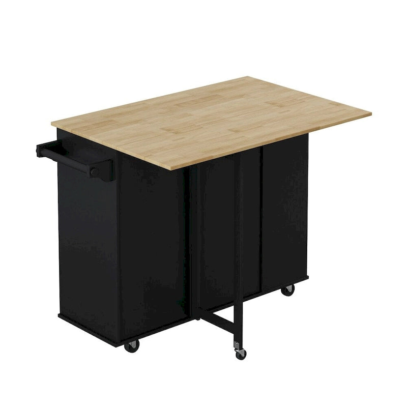Kitchen Island Cart with 2 Doors, 2 Drawers and Foldable Table Top
