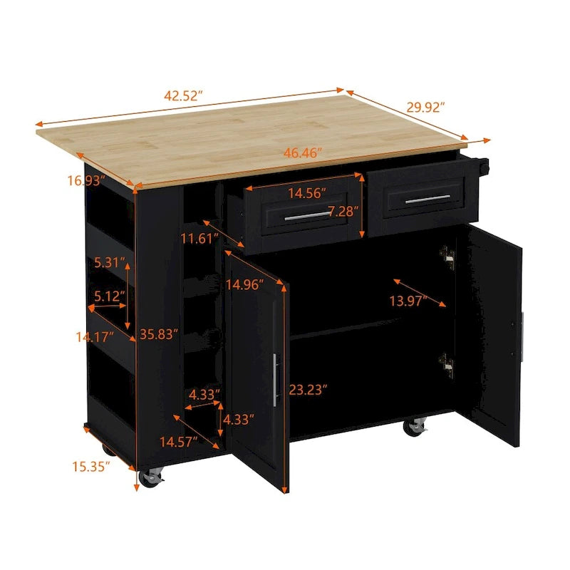 Kitchen Island Cart with 2 Doors, 2 Drawers and Foldable Table Top