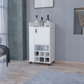 1-Door Bar Cart with Wine Rack and Casters - White
