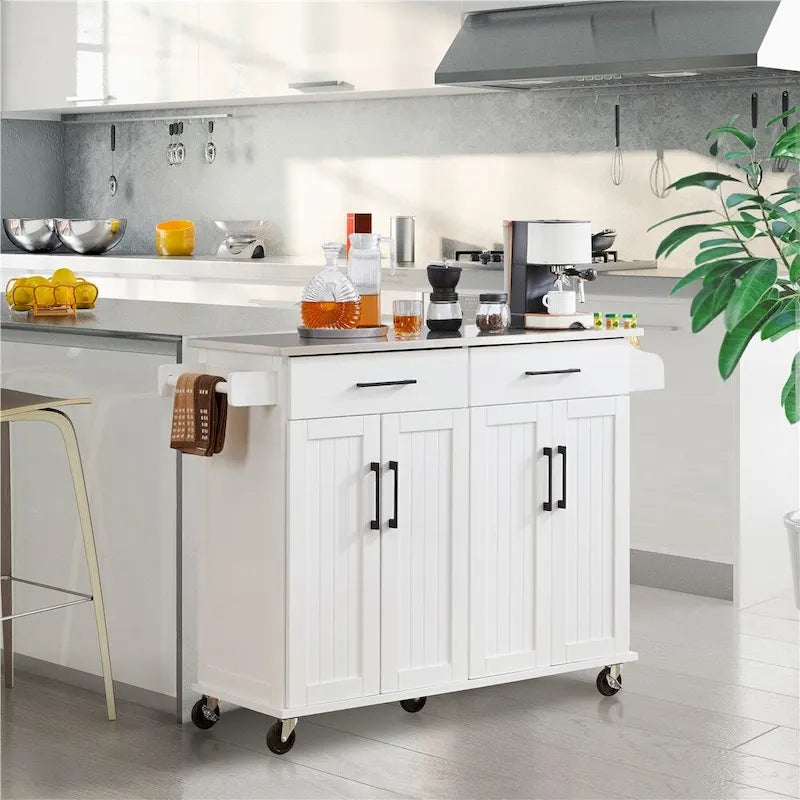Large Kitchen Island Cart with Stainless Steel Tabletop