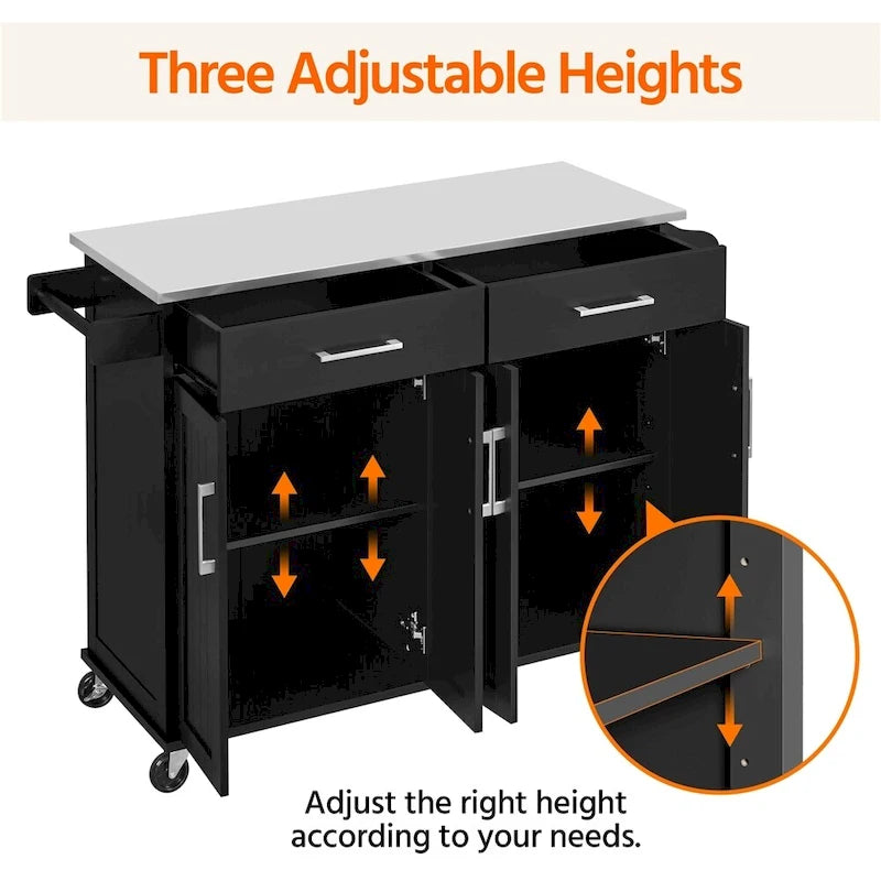 Large Kitchen Island Cart with Stainless Steel Tabletop