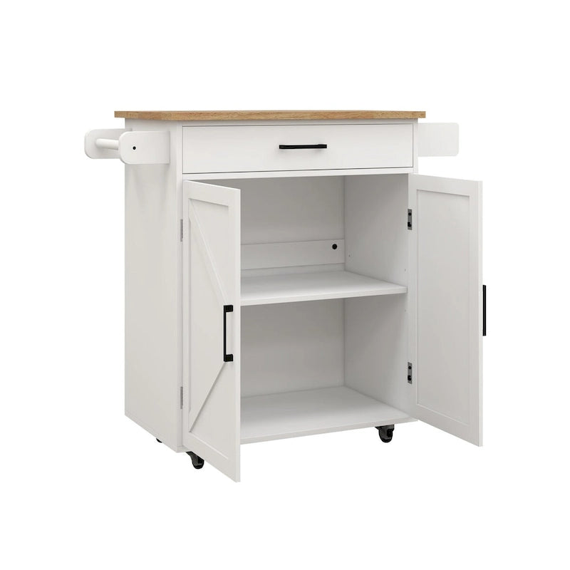 Kitchen Cart with Rubber Wood Top, Adjustable Shelves & Towel Rack