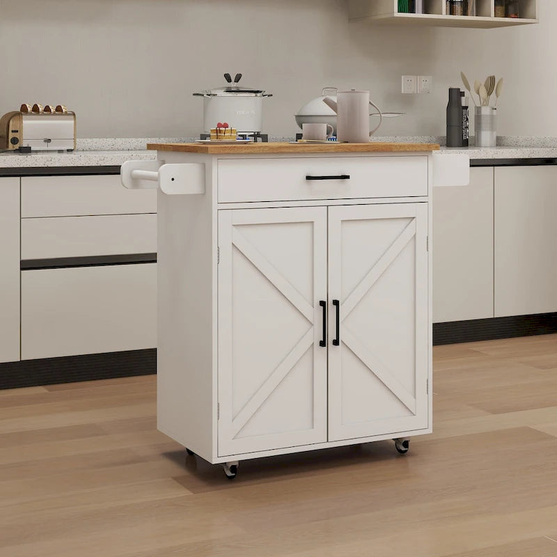 Rolling Kitchen Island Cart with Adjustable Shelves, Towel Rack & Seasoning Rack