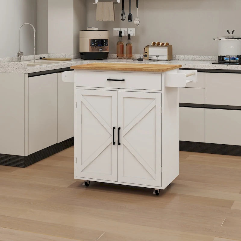 Rolling Kitchen Island Cart with Adjustable Shelves, Towel Rack & Seasoning Rack