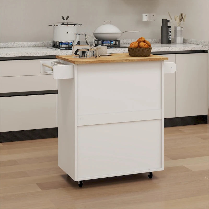 Rolling Kitchen Island Cart with Adjustable Shelves, Towel Rack & Seasoning Rack