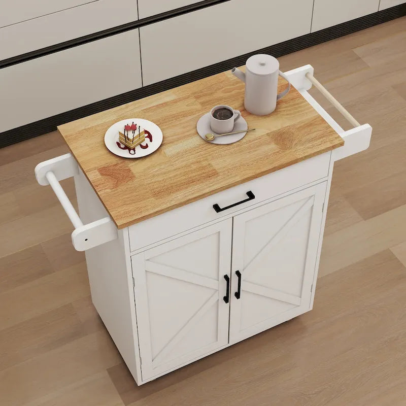 Rolling Kitchen Island Cart with Adjustable Shelves, Towel Rack & Seasoning Rack