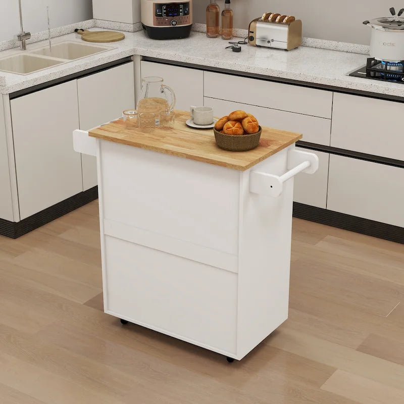 Rolling Kitchen Island Cart with Adjustable Shelves, Towel Rack & Seasoning Rack