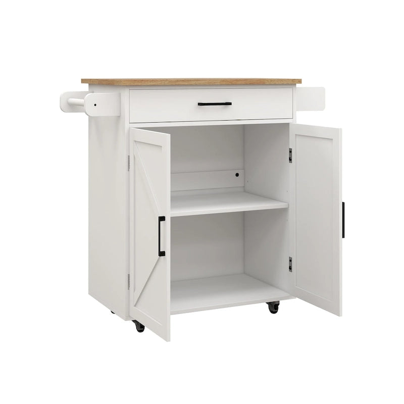 Rolling Kitchen Island Cart with Adjustable Shelves, Towel Rack & Seasoning Rack